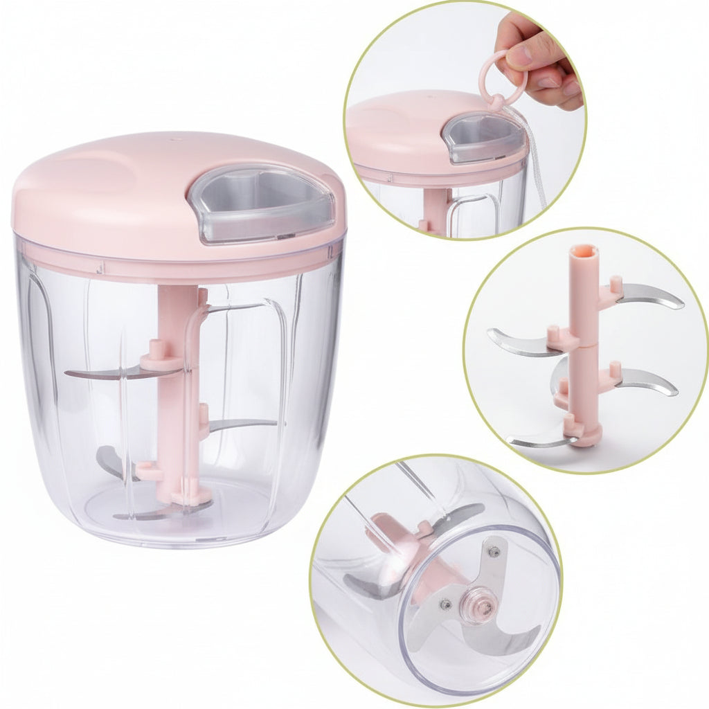 Mini Hand-Powered Garlic Chopper – Pull String Food Mincer & Grinder