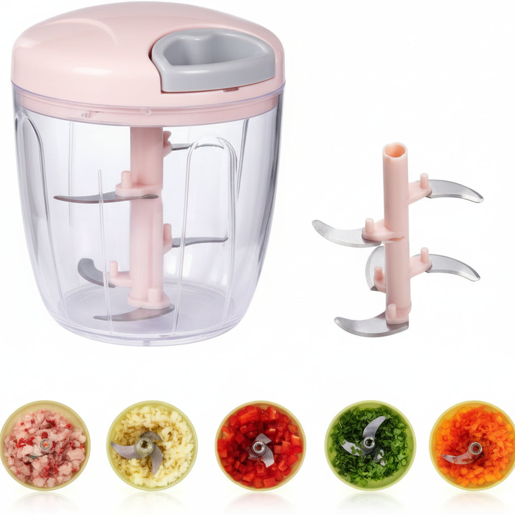 Mini Hand-Powered Garlic Chopper – Pull String Food Mincer & Grinder