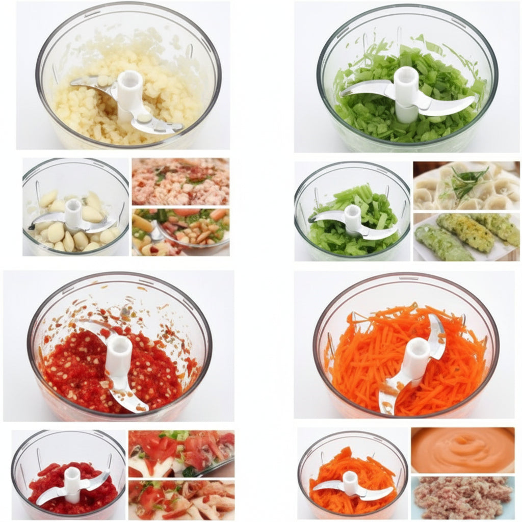 Mini Hand-Powered Garlic Chopper – Pull String Food Mincer & Grinder