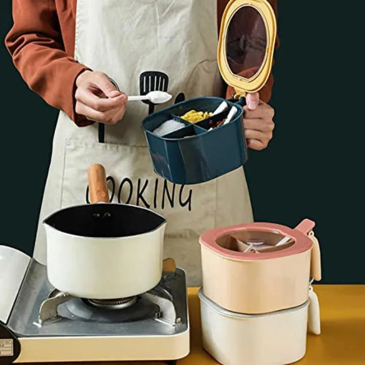 4-in-1 Spice Box with Spoons – Kitchen Seasoning Organizer (Random Colours)