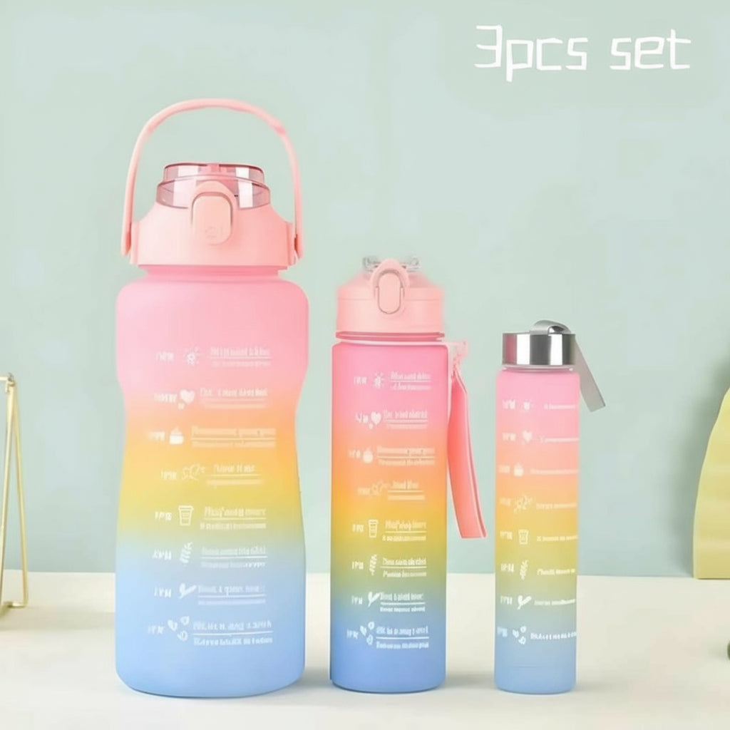 3PCS Water Bottles with Straw – 2000ml, 900ml & 300ml Reusable Bottles with Stickers