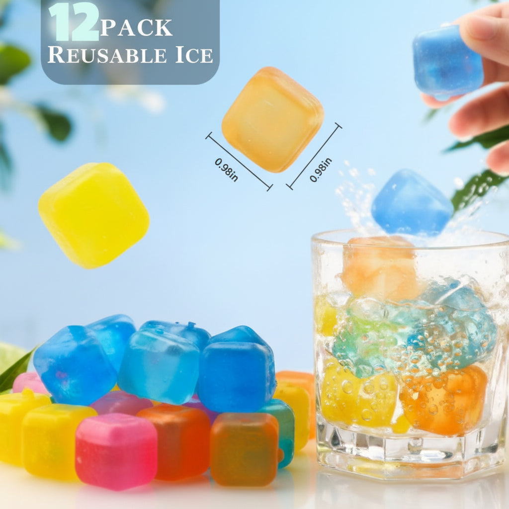 Reusable Ice Cubes – Pack of 12 Colorful Square Ice Cubes Filled with Pure Water