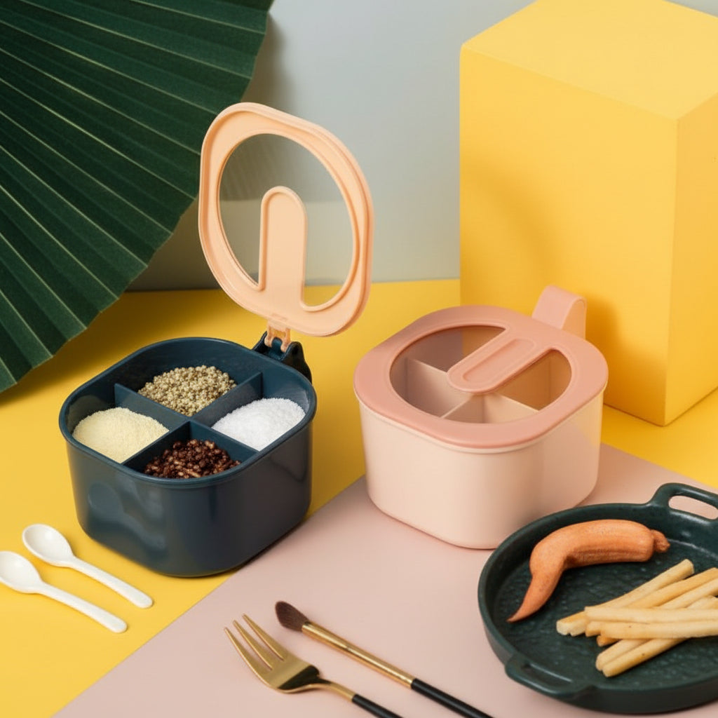 4-in-1 Spice Box with Spoons – Kitchen Seasoning Organizer (Random Colours)