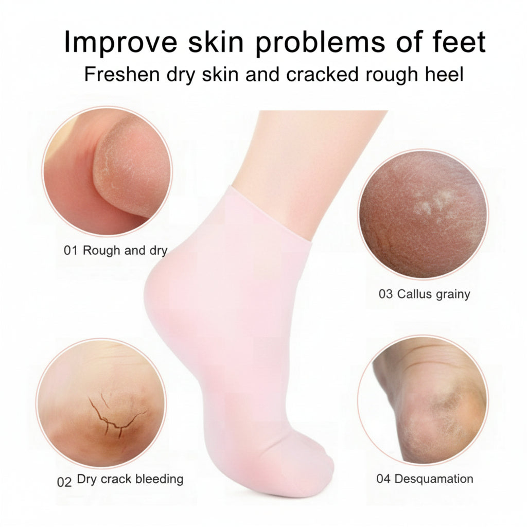 Silicone Gel Socks for Cracked Heels – Moisturizing Heel Sleeves for Dry Feet, Repair & Hydration