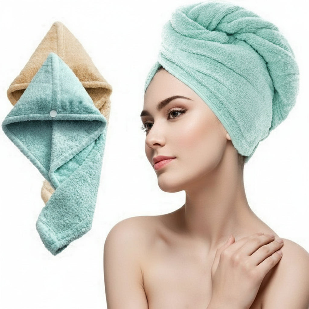 Hair Towel Wrap Cap – 100% Cotton Quick Dry Turban for Fast Drying, Curly & Long Hair