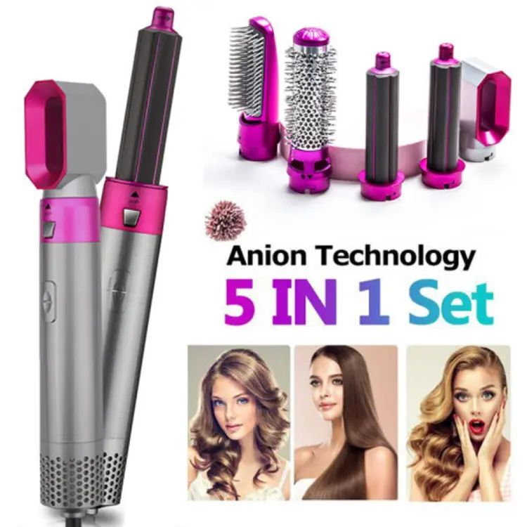 5-in-1 Hair Dryer Brush Set – Electric Blow Dryer, Volumizer, Straightener, Curling Brush & Hot Air Comb
