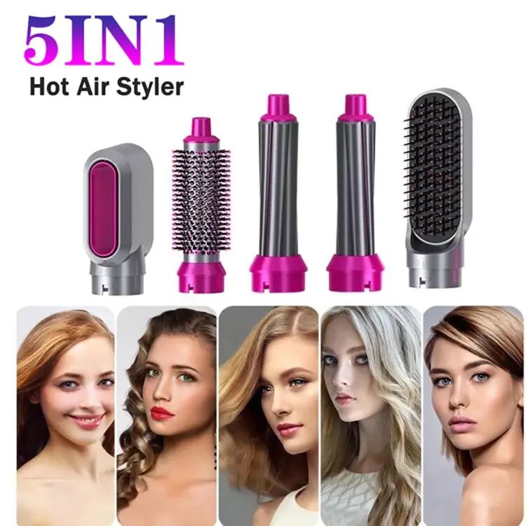 5-in-1 Hair Dryer Brush Set – Electric Blow Dryer, Volumizer, Straightener, Curling Brush & Hot Air Comb