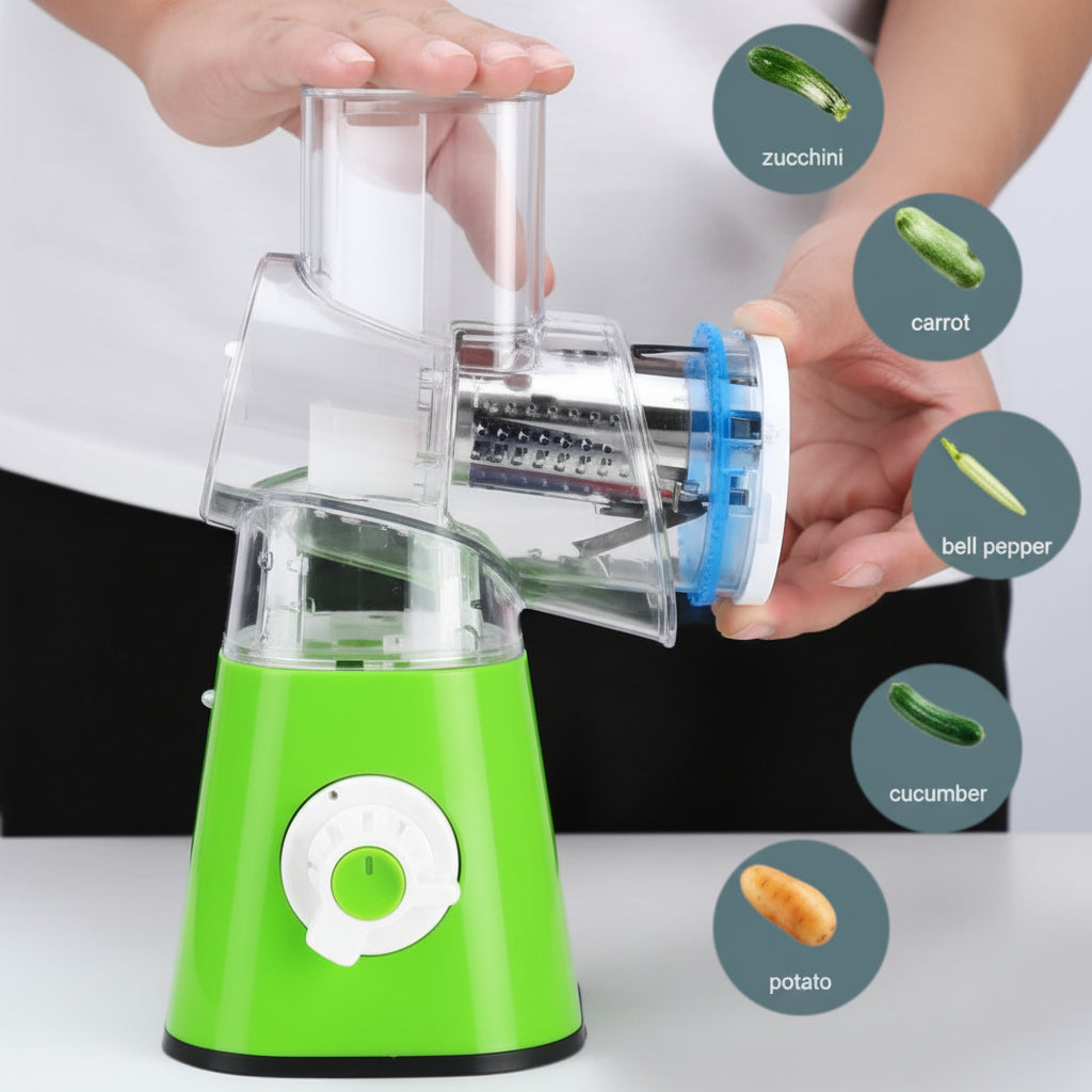 Drum Vegetable Cutter – 3-in-1 Rotary Cheese & Vegetable Grater, Slicer, and Shredder